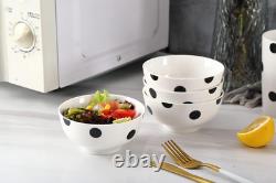 Stylish 16-Piece Black Polka Dot Dinnerware Set for 4, Microwave & Dishwasher Sa