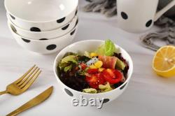 Stylish 16-Piece Black Polka Dot Dinnerware Set for 4, Microwave & Dishwasher Sa