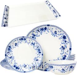 Stylish Blue & White Bone China Dinnerware Set for 4 12 Piece Collection