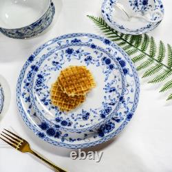 Stylish Blue & White Bone China Dinnerware Set for 4 12 Piece Collection