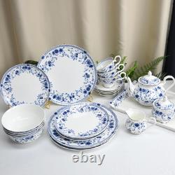 Stylish Blue & White Bone China Dinnerware Set for 4 12 Piece Collection