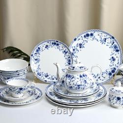 Stylish Blue & White Bone China Dinnerware Set for 4 12 Piece Collection