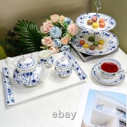 Stylish Blue & White Bone China Dinnerware Set for 4 12 Piece Collection