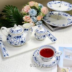 Stylish Blue & White Bone China Dinnerware Set for 4 12 Piece Collection