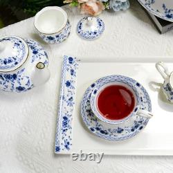 Stylish Blue & White Bone China Dinnerware Set for 4 12 Piece Collection
