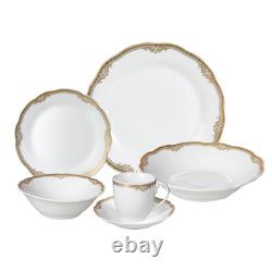 Stylish and Elegant 24 Piece Fine Wavy Edge Porcelain Dinnerware Set White