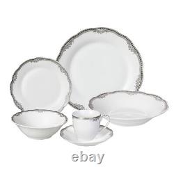 Stylish and Elegant 24 Piece Fine Wavy Edge Porcelain Dinnerware Set White
