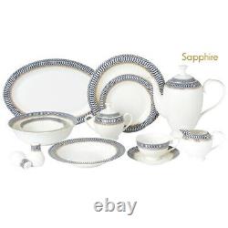 Stylish and Elegant Bone China Dinnerware Set for 8 People Sapphire, 57 Piece