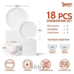 Sweese Porcelain Dinnerware Sets for 6, 18 Pieces Ceramic Plates and Bowls Se