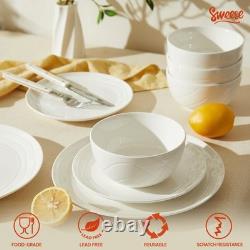Sweese Porcelain Dinnerware Sets for 6, 18 Pieces Ceramic Plates and Bowls Se