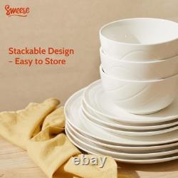 Sweese Porcelain Dinnerware Sets for 6, 18 Pieces Ceramic Plates and Bowls Se