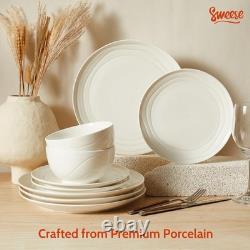 Sweese Porcelain Dinnerware Sets for 6, 18 Pieces Ceramic Plates and Bowls Se