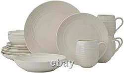 Swirl Coupe 16 Piece Dinnerware Set, Service for 4, White