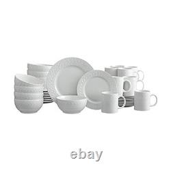 Sylvia 32-Piece White Dinnerware Set, Service for 8, Durable Stoneware Plates