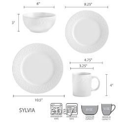 Sylvia 32-Piece White Dinnerware Set, Service for 8, Durable Stoneware Plates