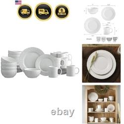 Sylvia Dinnerware Set 32-Piece Service for 8 White Porcelain Dinner Plates