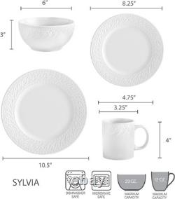 Sylvia Dinnerware Set 32-Piece Service for 8 White Porcelain Dinner Plates