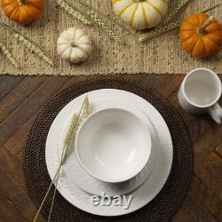 Sylvia Dinnerware Set 32-Piece Service for 8 White Porcelain Dinner Plates