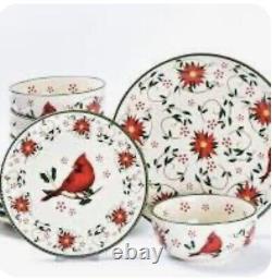 Temp-tations by Tara Essential 12 pc plate Dinnerware Set Poinsettia & Cardinal