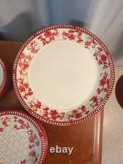 Temptations Floral Lace Red 10 Dinner Plate, Salad, Cups, Basketweave Set of 20