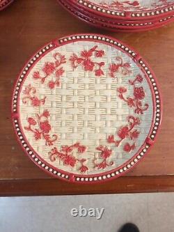 Temptations Floral Lace Red 10 Dinner Plate, Salad, Cups, Basketweave Set of 20