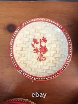 Temptations Floral Lace Red 10 Dinner Plate, Salad, Cups, Basketweave Set of 20