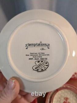 Temptations Floral Lace Red 10 Dinner Plate, Salad, Cups, Basketweave Set of 20