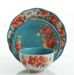 The Pioneer Woman Vintage Floral 12-Piece Dinnerware Set, Teal. Open Box