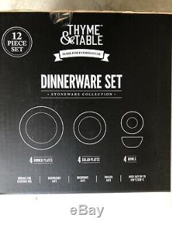Thyme And Table White Black Check Pattern Stoneware Dinnerware Set 12 Pcs DISHES