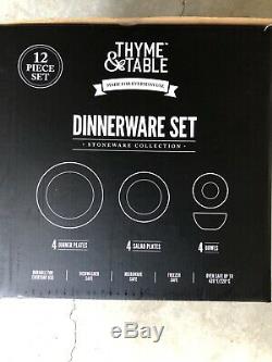 Thyme And Table White Black Spotted Dot Pattern Stoneware Dinnerware Set 12 Pcs