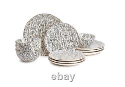 Thyme & Table Dinnerware Black & White Dot Stoneware, 12 Piece Set