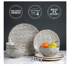 Thyme & Table Dinnerware Black & White Dot Stoneware, 12 Piece Set