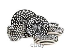 Thyme & Table Dinnerware Black & White Medallion Stoneware, 12 Piece Set