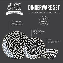 Thyme & Table Dinnerware Black & White Medallion Stoneware, 12 Piece Set