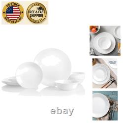 Timeless 18-Piece Lightweight Dinnerware Set in Winter Frost White Safe & Chic