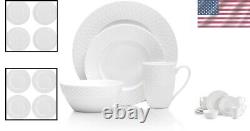 Timeless Trellis White Dinnerware Set for 4 Dishwasher & Microwave Safe