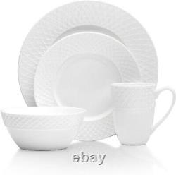 Timeless Trellis White Dinnerware Set for 4 Dishwasher & Microwave Safe