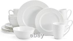 Timeless Trellis White Dinnerware Set for 4 Dishwasher & Microwave Safe