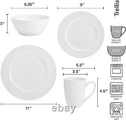 Timeless Trellis White Dinnerware Set for 4 Dishwasher & Microwave Safe