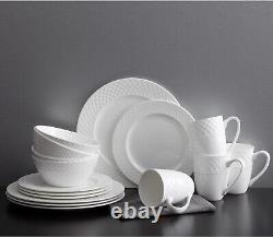 Timeless Trellis White Dinnerware Set for 4 Dishwasher & Microwave Safe