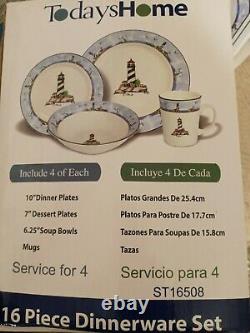 Today's Home 16 Pc Lighthouse Dinnerware Dish Set matches totally today NIOB