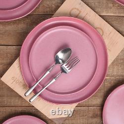 Tom Stoneware Reactive Glaze Dinnerware Set, 16-Piece Service for 4, Pink and Wh