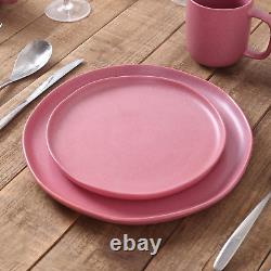 Tom Stoneware Reactive Glaze Dinnerware Set, 16-Piece Service for 4, Pink and Wh