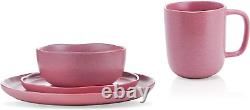 Tom Stoneware Reactive Glaze Dinnerware Set, 16-Piece Service for 4, Pink and Wh