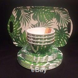 Tommy Bahama Melamine Tropical Palm Leaf Dinnerware Deluxe 13 Piece Set (New)