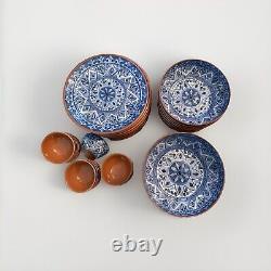 Tommy Bahama Terracotta, Blue and White Melamine 56-Piece Plate and Bowl Set NEW