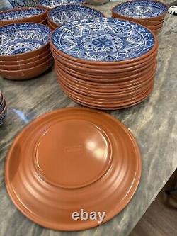 Tommy Bahama Terracotta, Blue and White Melamine 56-Piece Plate and Bowl Set NEW