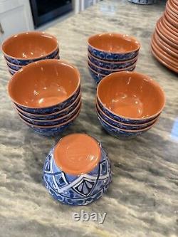 Tommy Bahama Terracotta, Blue and White Melamine 56-Piece Plate and Bowl Set NEW