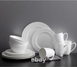 Trellis 16-Piece Bone China Dinnerware Set, White, Includes Dinner Plates, Salad