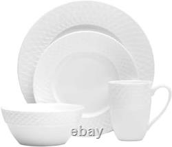 Trellis 16-Piece Bone China Dinnerware Set, White, Includes Dinner Plates, Salad